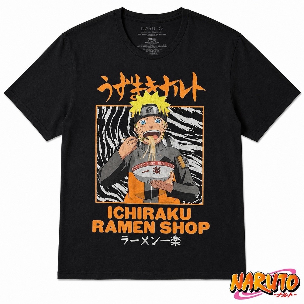 Naruto Ichiraku Ramen Shop Graphic T-Shirt Men's Large Black Anime Shippuden Tee